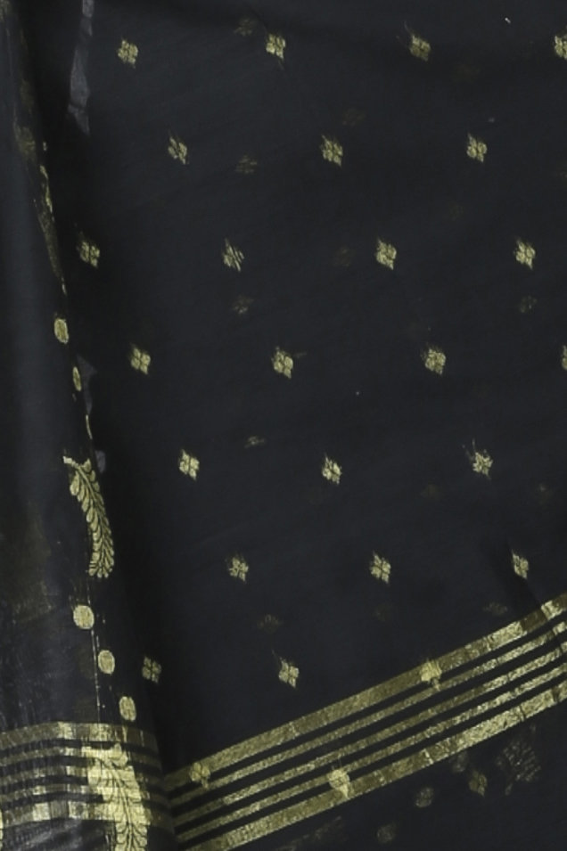 Black Blended Cotton Turik Hand Loom Saree (1249)